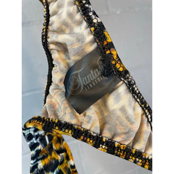 Men's Unisex Leopard Cheetah Print Stretchy Thong Underwear One Size Deadstock - Picture 9 of 10